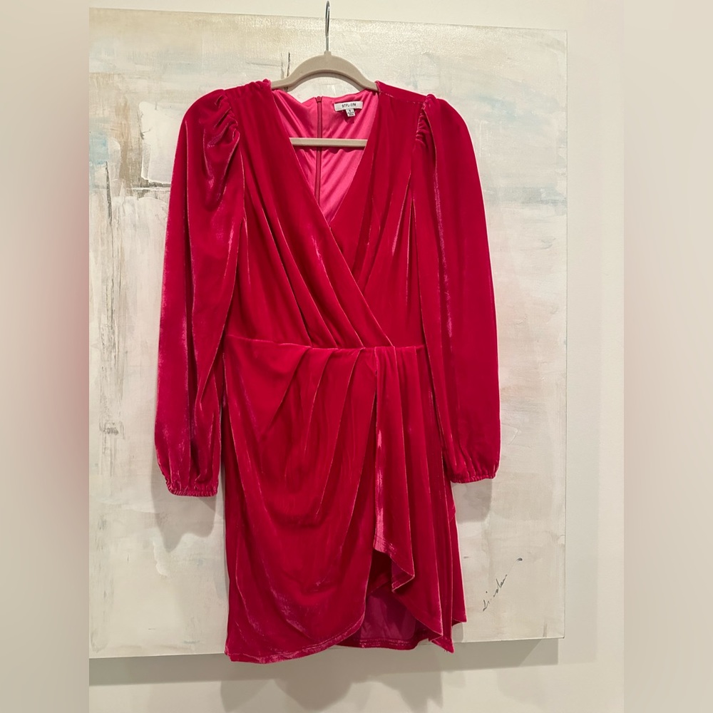 Fuchsia, faux velvet dress, small